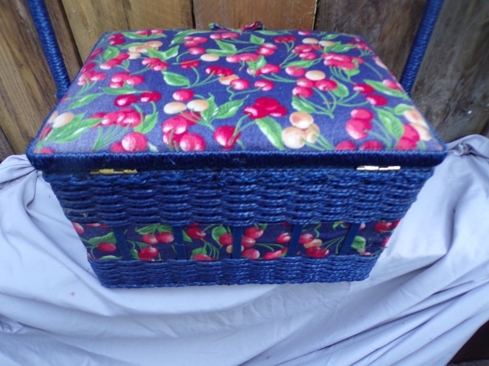 Dritz sewing case cherries Cherry blue basket weave
