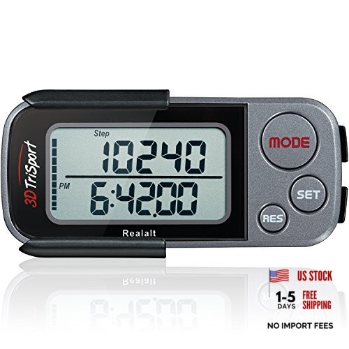 3DTriSport 3D Walking Pedometer with Clip & Strap, Accurate Step One Size Grey