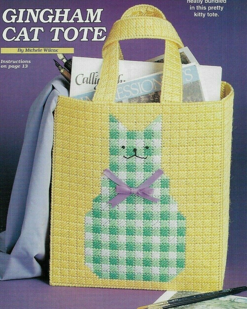 GINGHAM CAT TOTE BAG PLASTIC CANVAS PATTERN INSTRUCTIONS