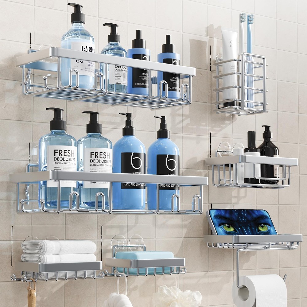 Shower Caddy 7 Pack, Adhesive Bathroom Shower Organizer for Bathroom Storage,...
