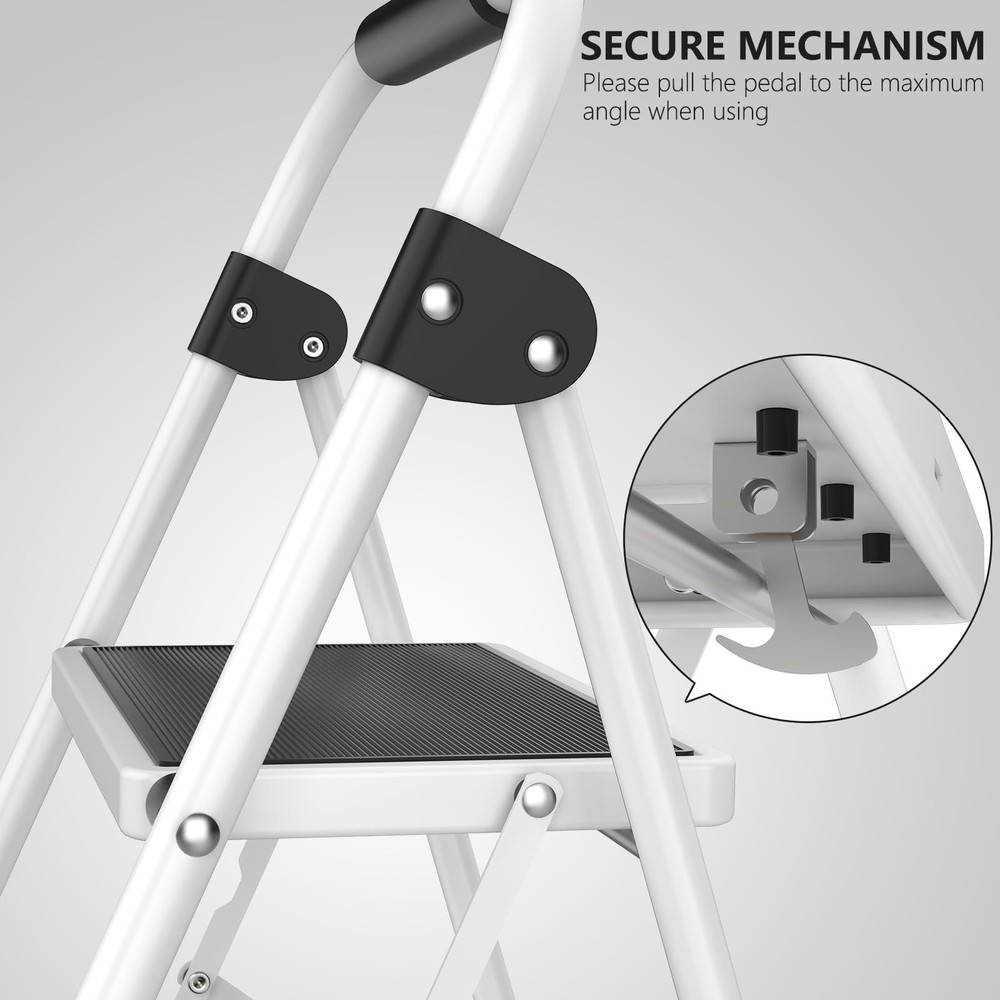 3 Step Ladder, Step Stool Foldable, 800lbs Portable Ladder Black
