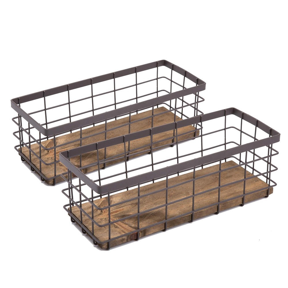 TIEYIPIN Wire Basket with Wood Base 2-Pack - Kitchen, Bath, Pantry Storage
