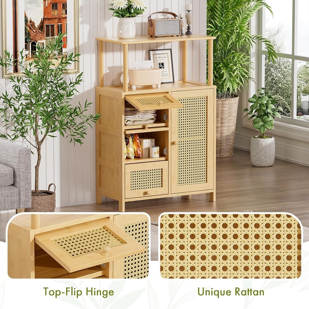 Sideboard Buffet Cabinet W/ Storage Bamboo Storage Cabinets Rattan Sideboard W/