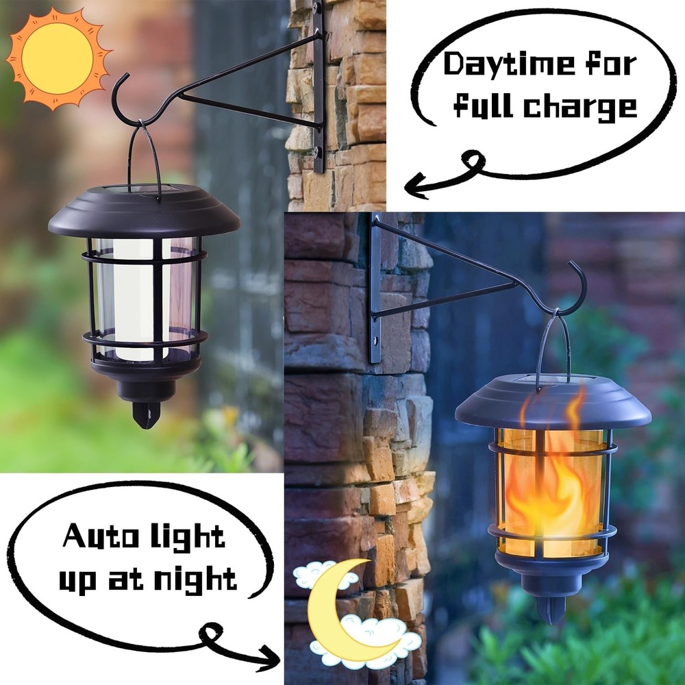 Dynaming 4 Pack Solar Flame Wall Lanterns Outdoor, Solar Powered Wall Mounted Sc