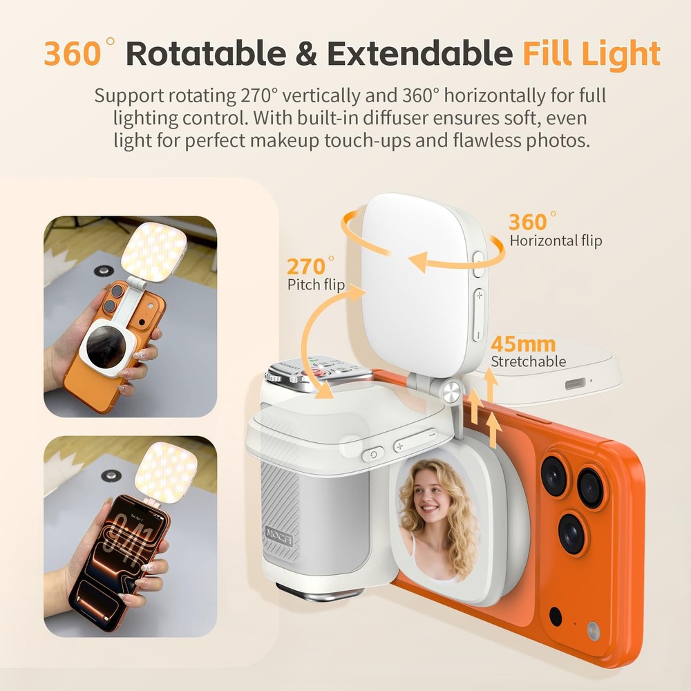 COMITOK iPhone Camera Grip MOCA with Magnet Fill & Light, White