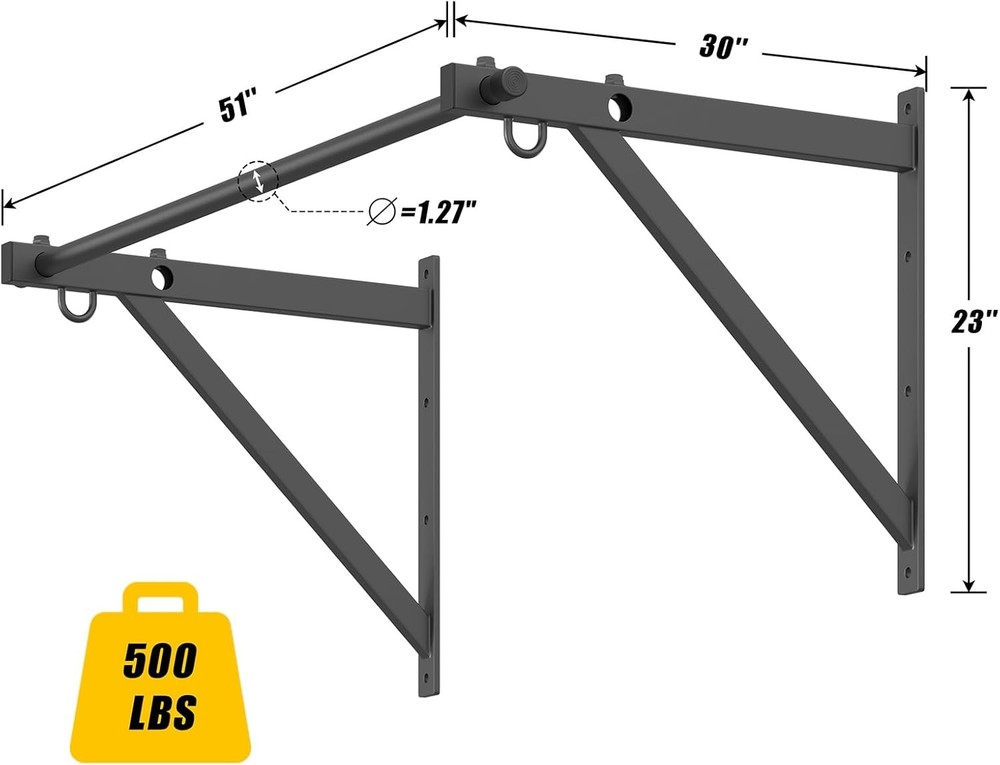 Wall Mounted Pull Up Bar Adjustable Depth 51" Chin Up Bar Strength Training