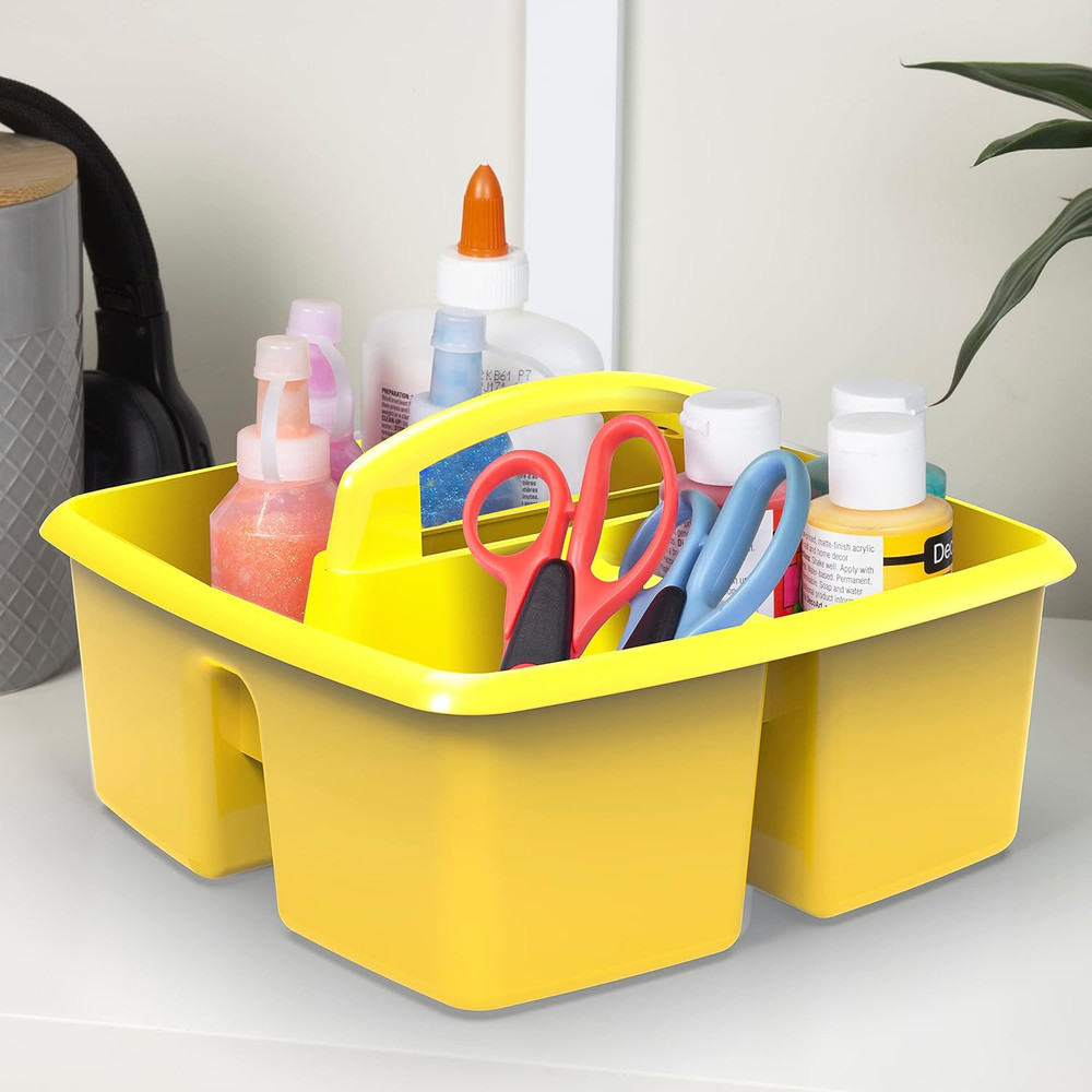 3-Compartment Small Caddy – Multipurpose Classroom Organizer with Handle, Lemon,
