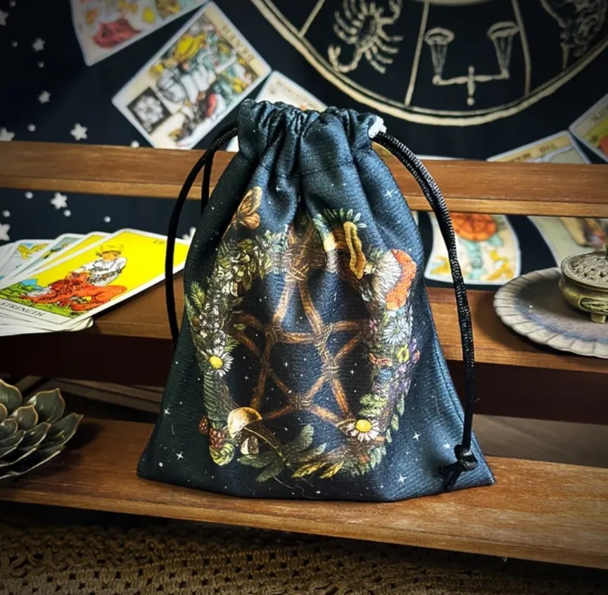 Tarot Card Pouch Pentagram Pattern Tarot Storage with Drawstrings Accessory Bag