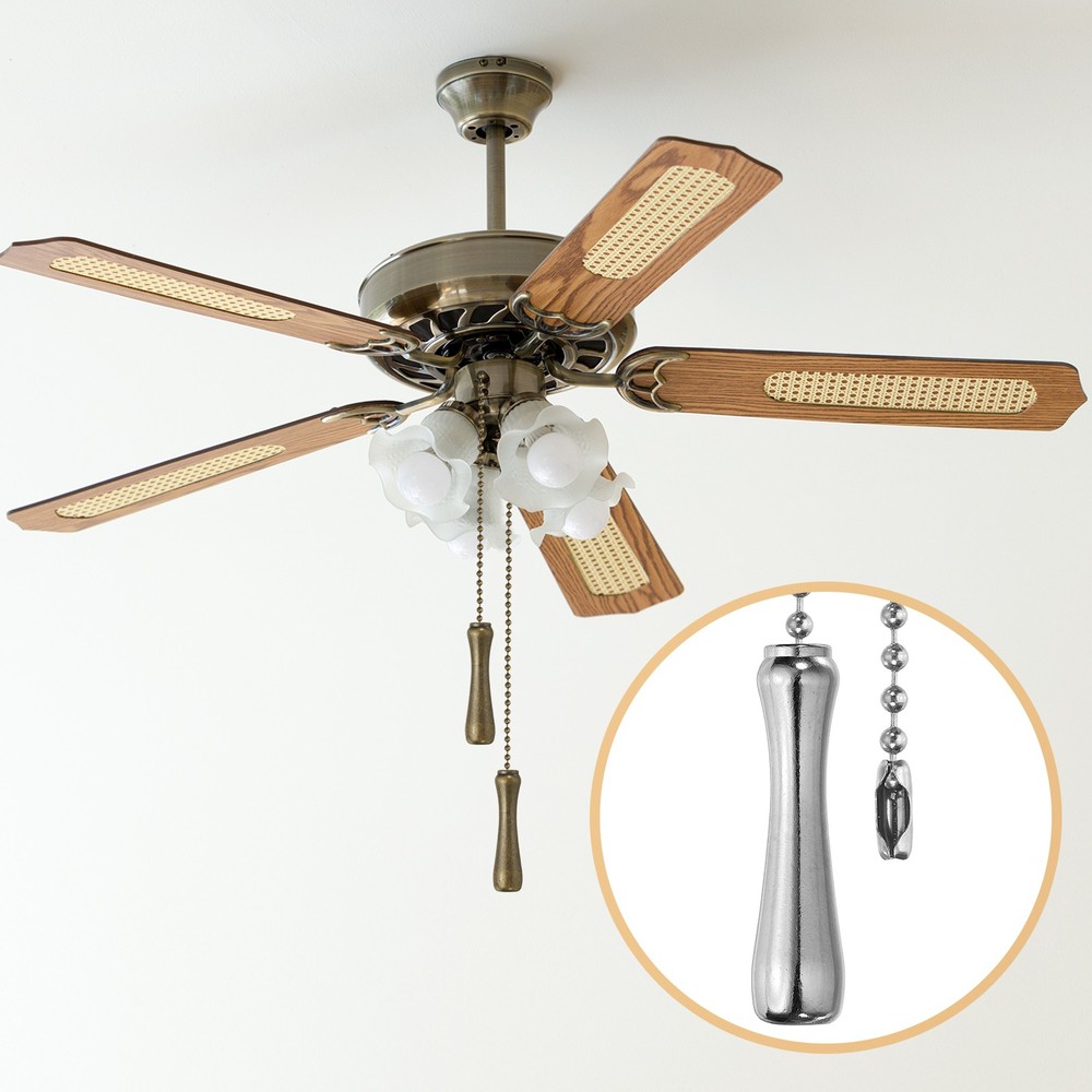 2Pcs 13" Alloy Ceiling Fan Pull Chain Handle Pendant, Silver Tone