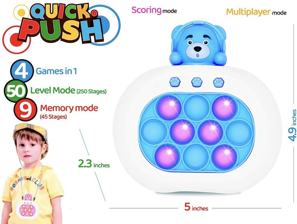 Pop Push it Game Fidget Toy Controller Sensory Electronic  3 Mode Bear