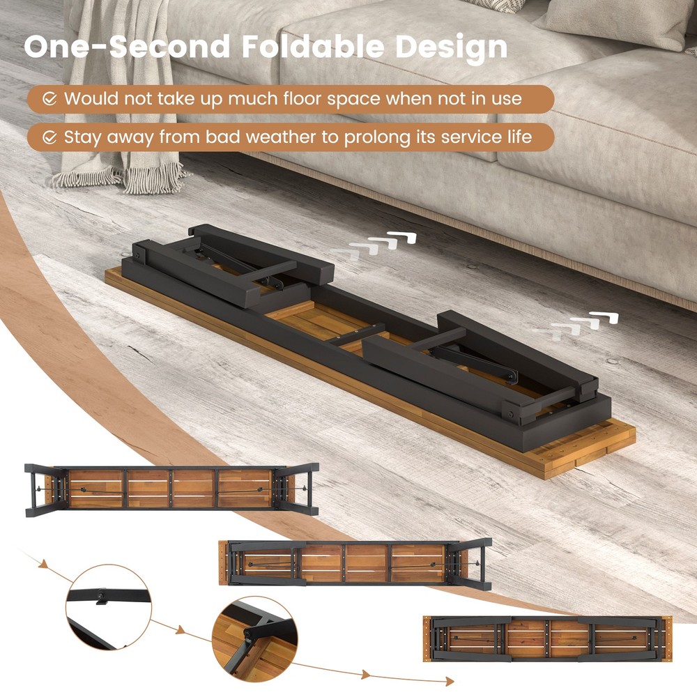 Folding Picnic Table & Bench Set Dining Table w/ Metal Frame for 4 or 6 Persons
