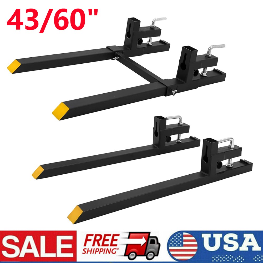 43"/60" Clamp on Pallet Forks Quick Attach Fork for Bucket Tractor Loader Steer