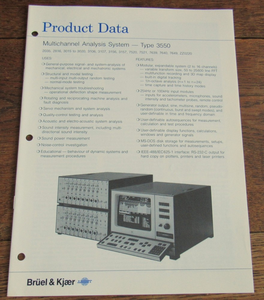 Bruel & Kjaer Product Data for Multichannel Analysis System Type 3550 BP 1022-11