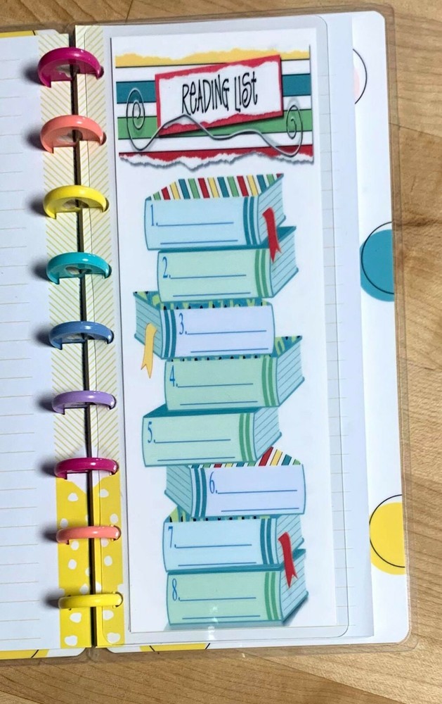 Book Reading List Dashboard Insert for use with Half size HP Notebook