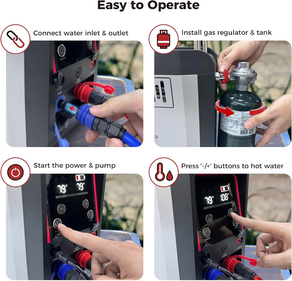 Nano 3 Ultra, Constant Temperature Portable Propane Water Heater, Rechargeable W