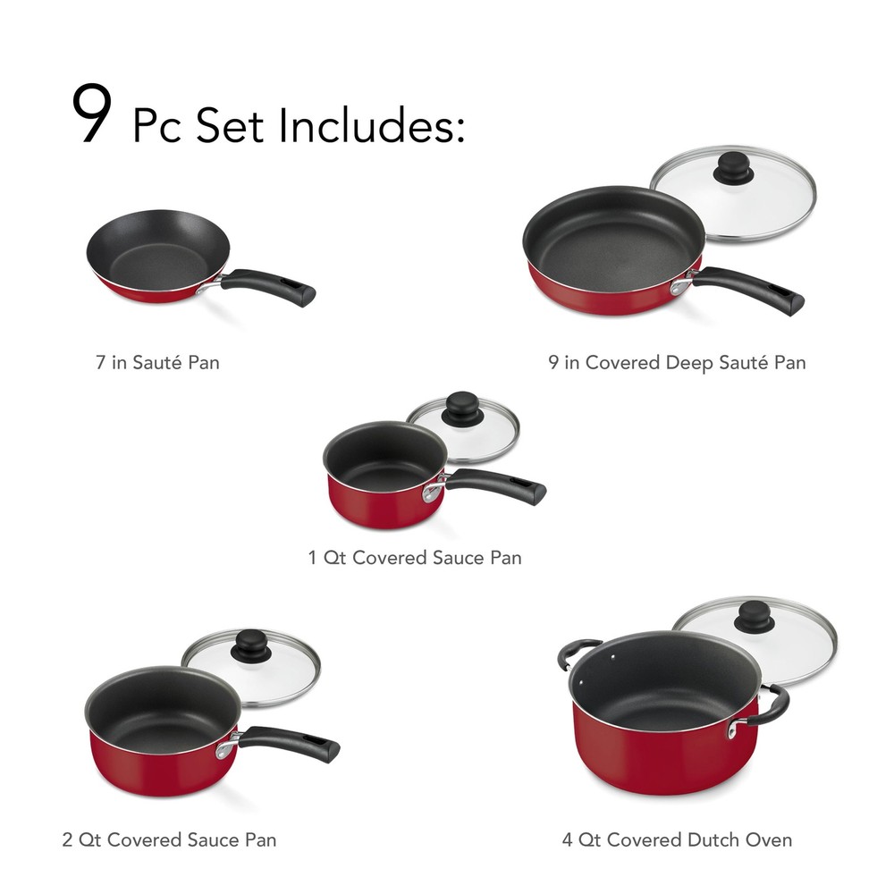 9-Piece Non-stick Cookware Set Stackable Riveted Handles for Everyday Cooking
