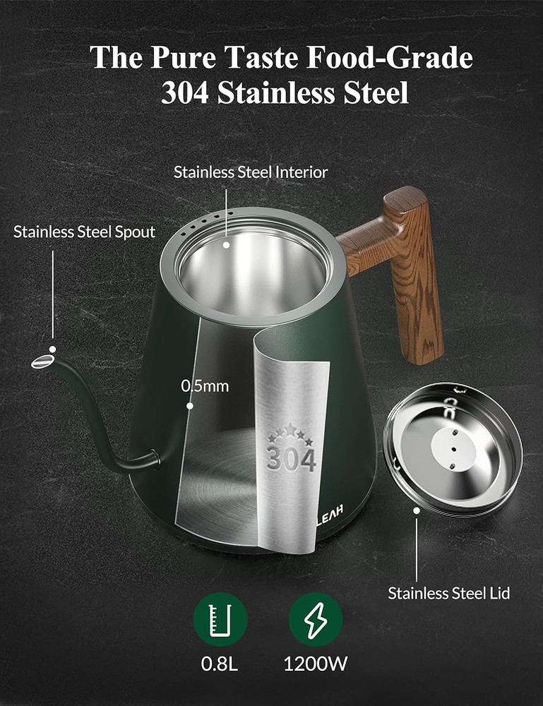 KLEAH Gooseneck Electric Kettle with Temperature Control, 0.8L, Auto Shut Off