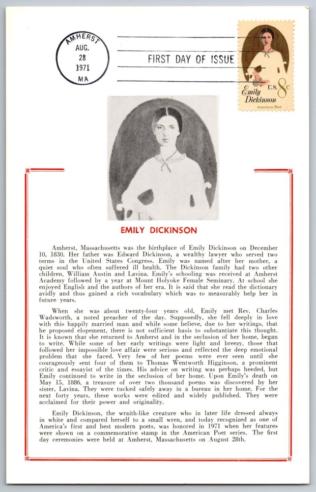#1436 Emily Dickinson FDC Maxi Card - Please Note Shipping