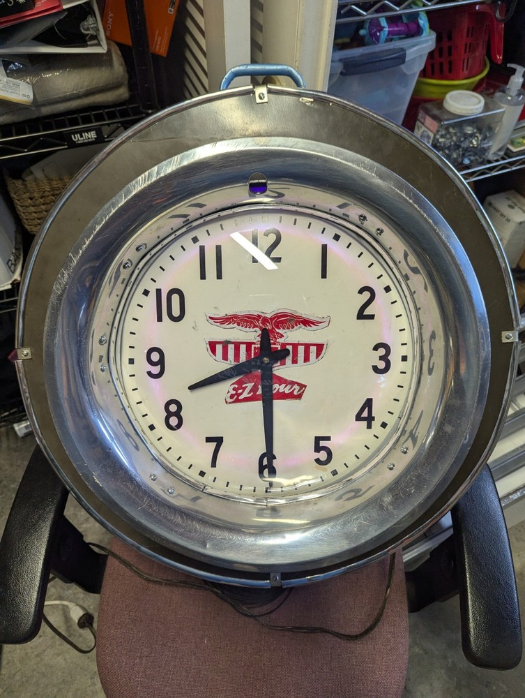 Neon Clock Running Keeps Time FOLK ART