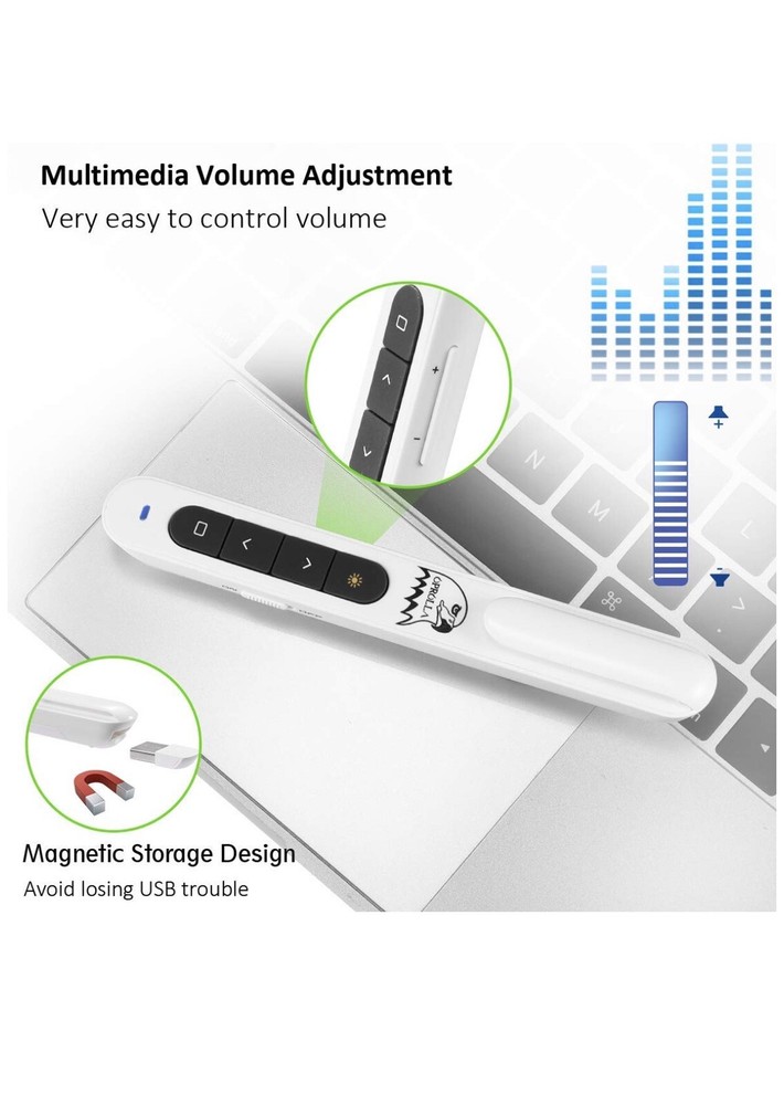 Presentation Clicker with Laser Pointer, Volume Control Wireless Presenter