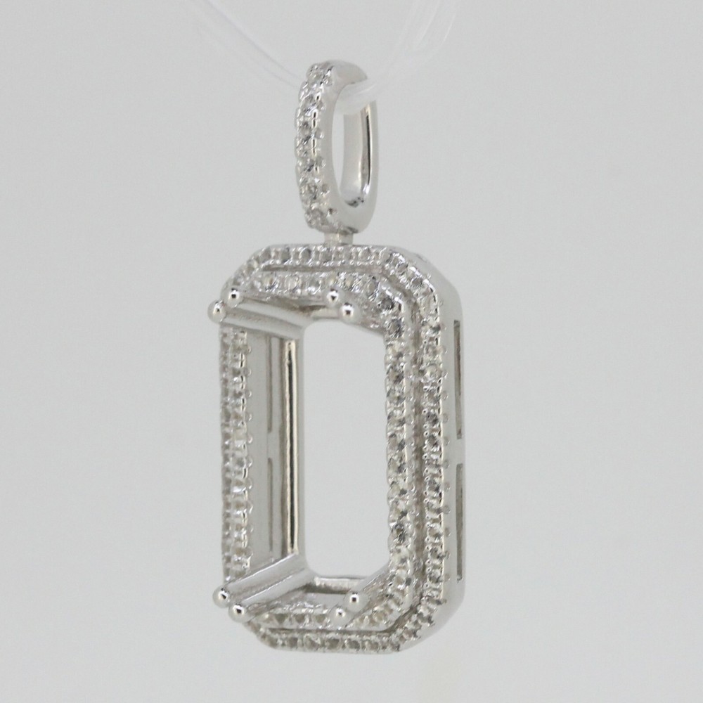 Sterling Silver Semi Mount Pendant Setting Emerald OCT 16x8 mm