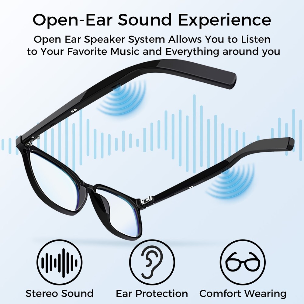 Smart Bluetooth Glasses, Built-in Mic/Speakers, 2 Interchangeable Filter Lenses