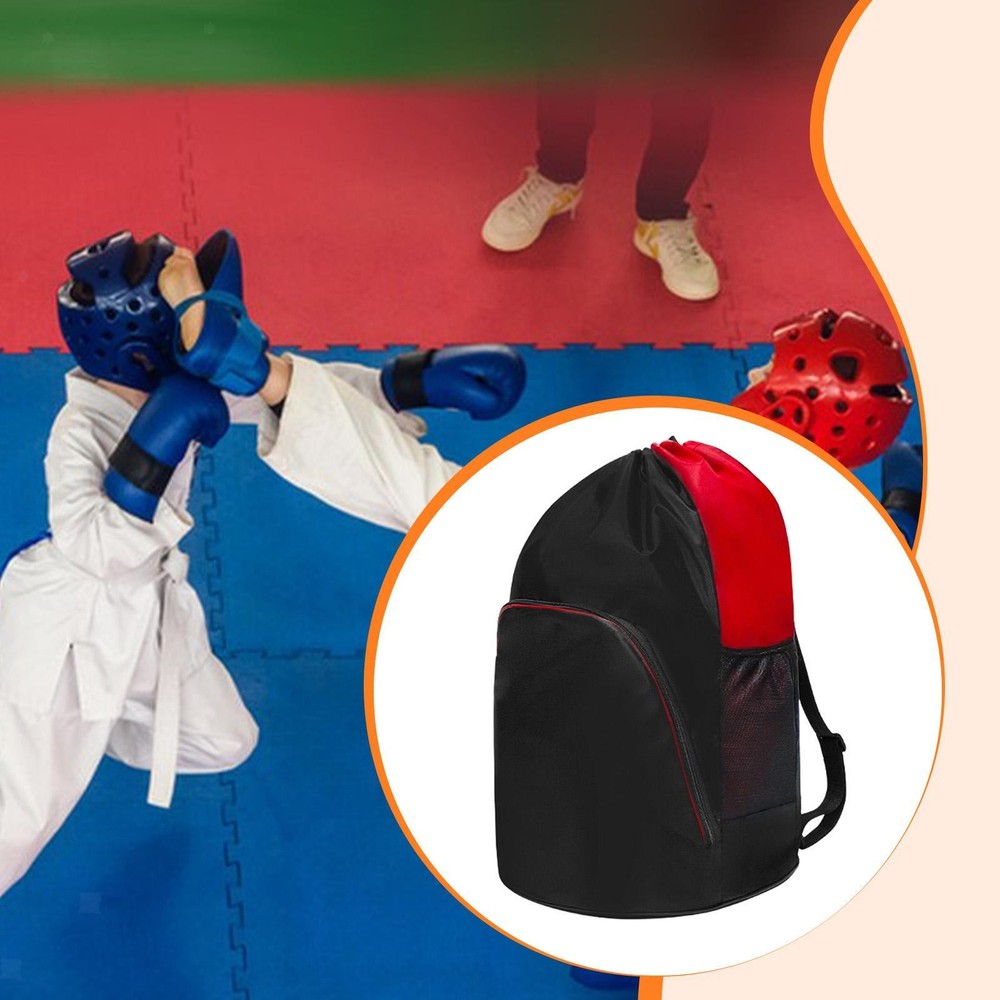 Taekwondo Backpack Drawstring Protective Gear Storage Bag with Mesh Pockets