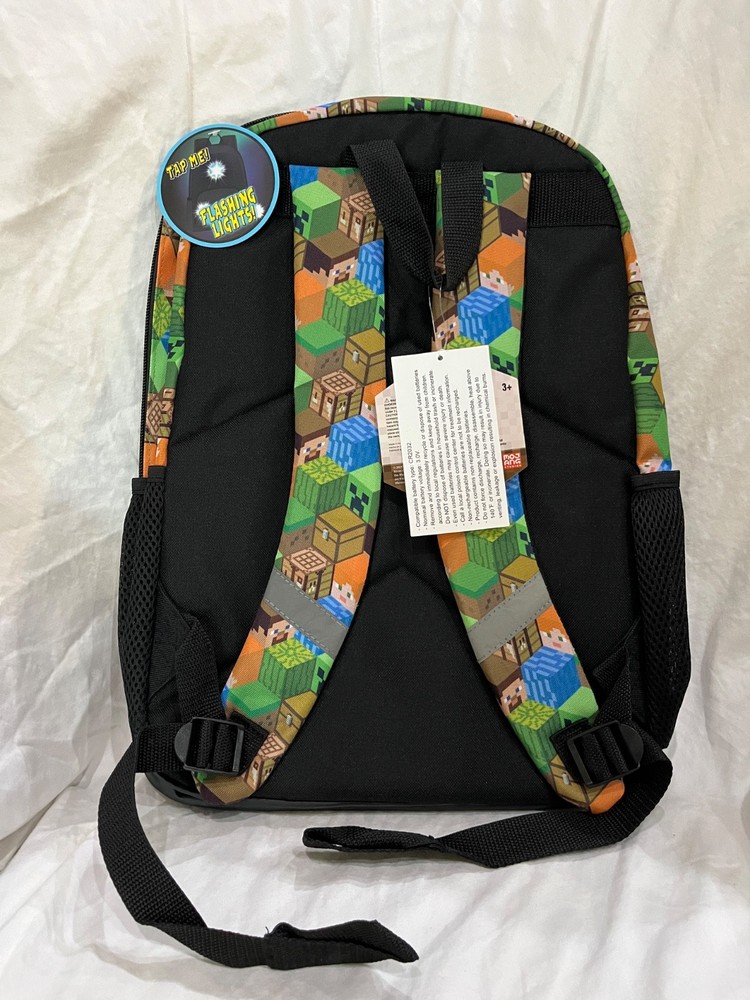 Minecraft Creeper "Create, Survive, Explore" Boys' 17" Light Up Backpack New