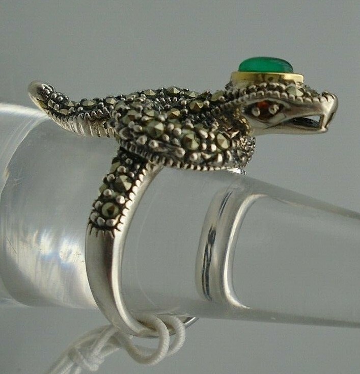 Haven Park Coiled Snake Ring 925 Silver 14KT Agate Size 6