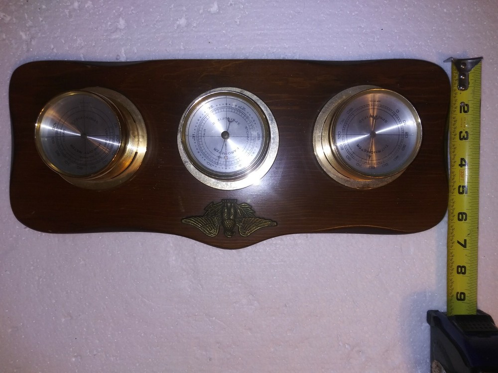Vintage Springfield Brass Eagle Thermometer Barometer Humidity Real Wood