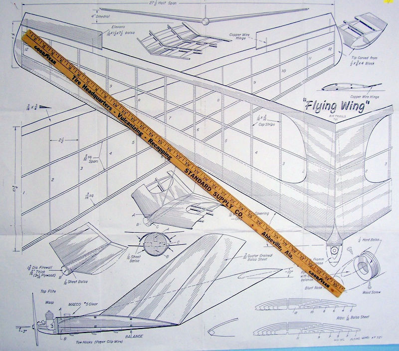 Both SAILWING 50 & FLYING WING PLANS & PARTS PATTERNS for TWO TLG Model Planes