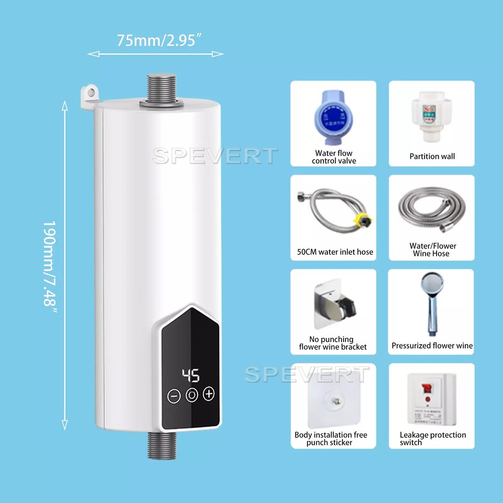 5500W/3500W Electric Instant Water Heater Tankless Tap Hot Shower Bath Kitchen