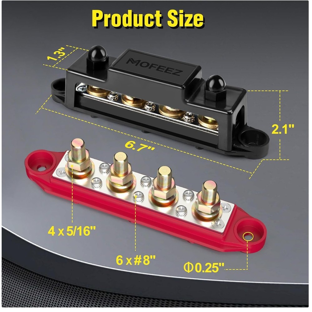 Heavy-Duty Power Distribution Block, 4 x 5/16" Posts