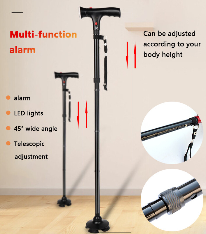 Adjustable Magic Cane with LED, Alarm & Non-Slip Grip - Foldable Walking Aid