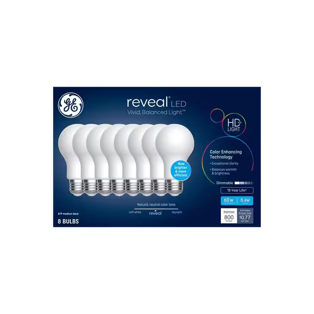 Reveal LED 60W Frosted A19 (8-Pack)