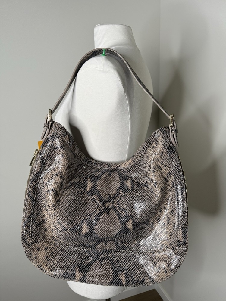 NWT $550+ Tory Burch CATALINA Natural Python Logo HOBO Bag Expandable