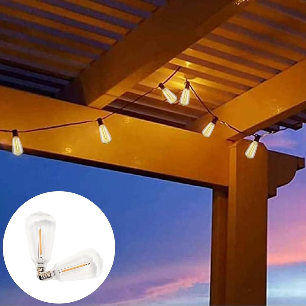 10 Pack ST38 Edison Replacement Bulbs, Warm White LED Clear Bulbs, E12 Base, Ene
