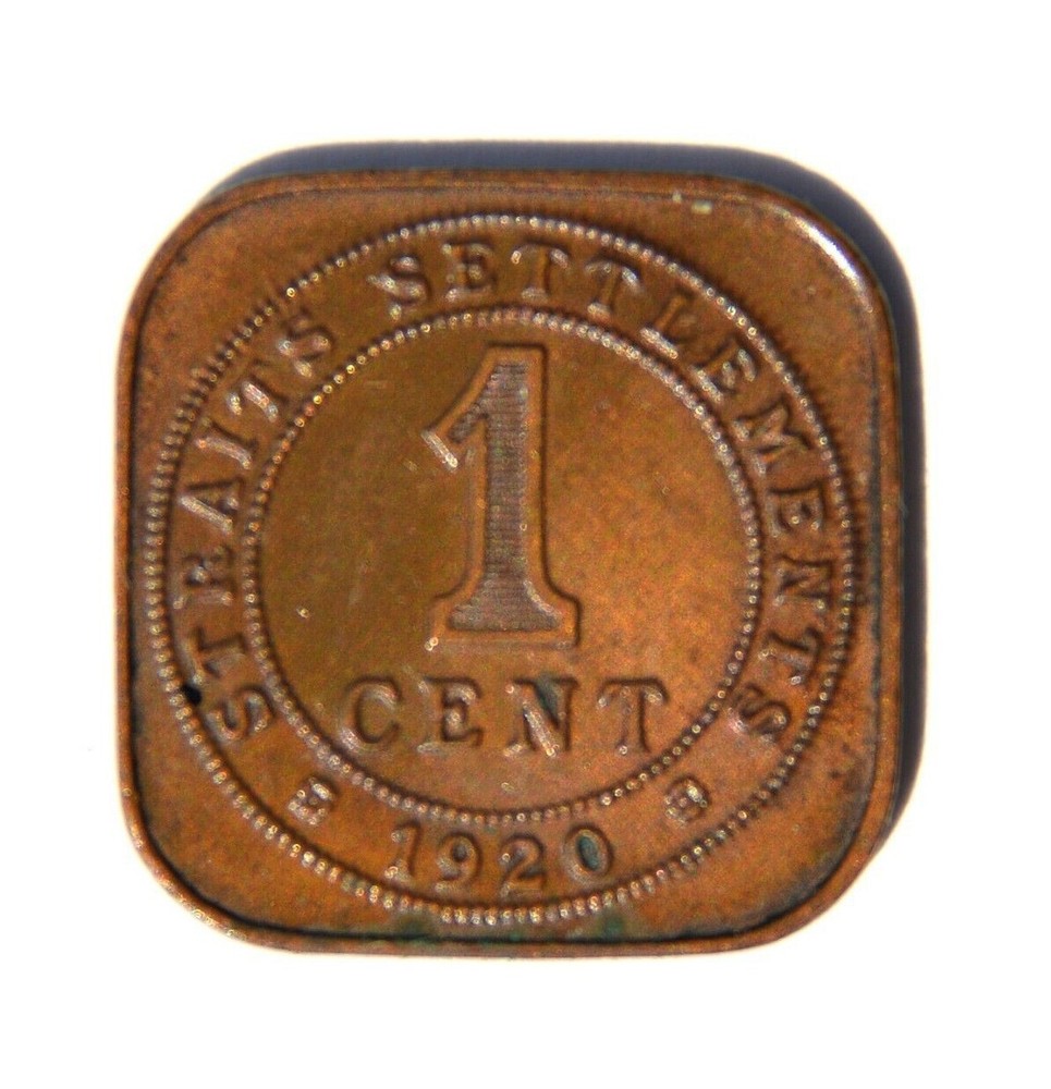 1920 Straits Settlements 1 Cent Square Coin.  (#B inventory)