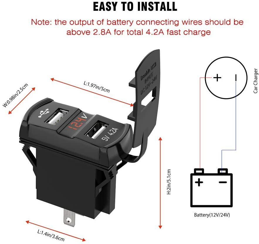 12V Dual USB Charger Socket LED Voltage Voltmeter Rocker Switch Panel Car Boat