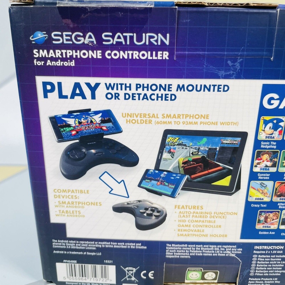 Sega Saturn Smartphone Bluetooth Controller for Android 19 Games inc Sonic 1,2+4