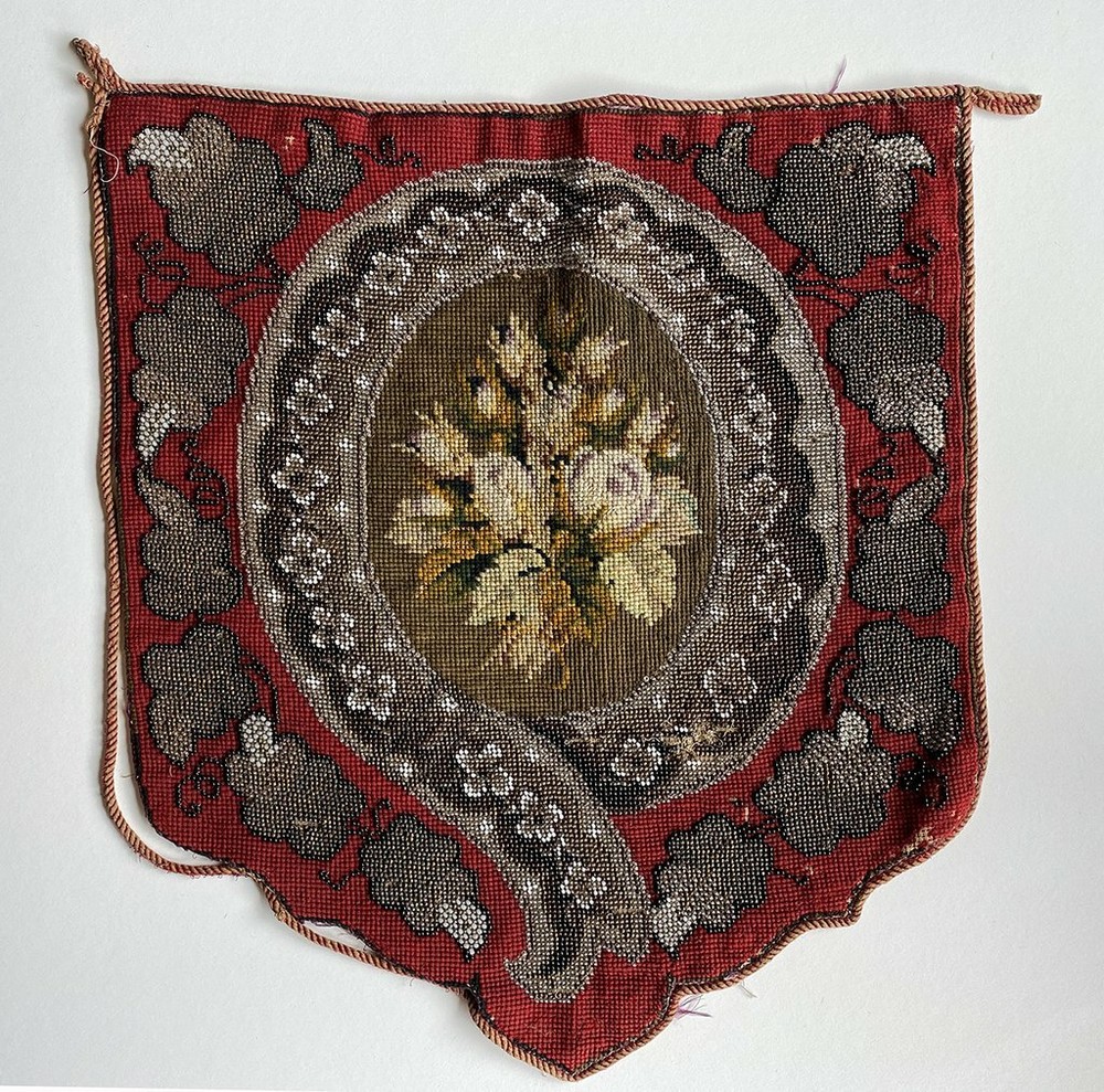 Antique Victorian Glass Beadwork and Needlepoint Fire Screen Panel for Pillow ?