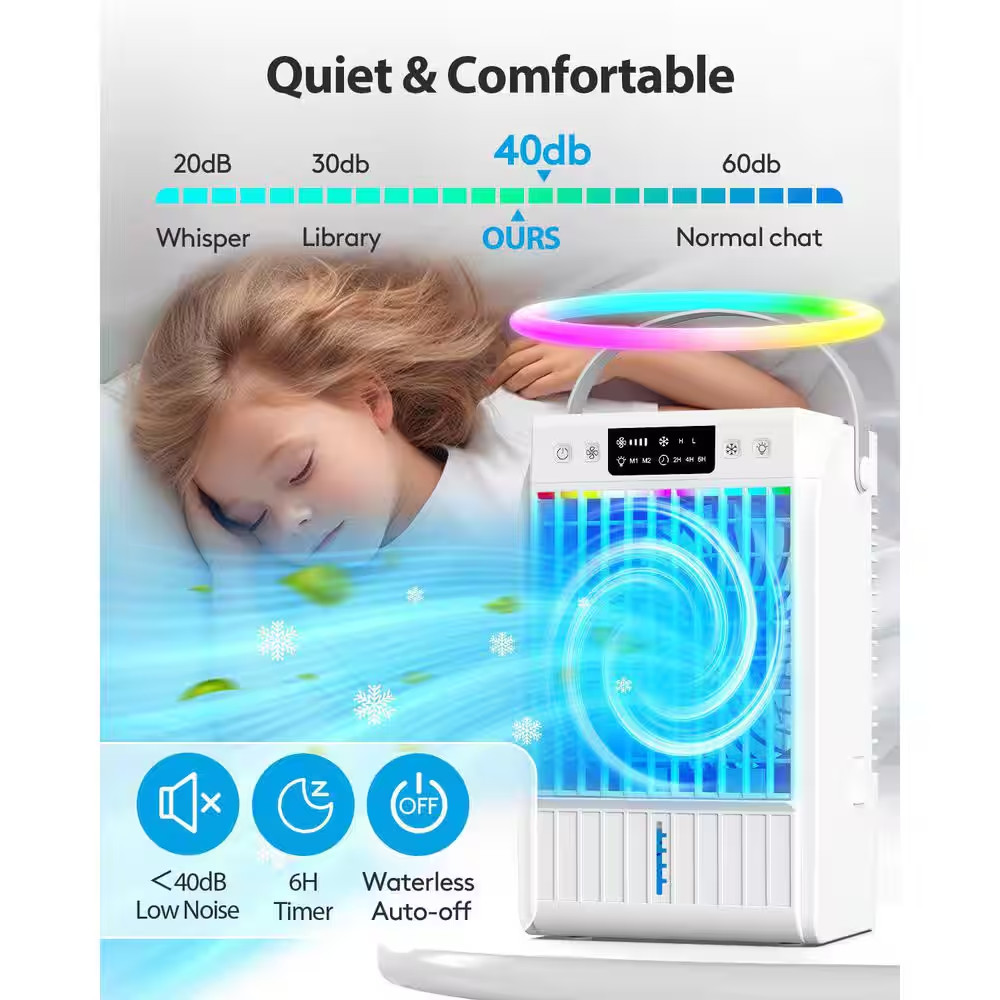 Portable Air Conditioner with 4-In-1 Function, 7 - Color Light, Extended Runtime