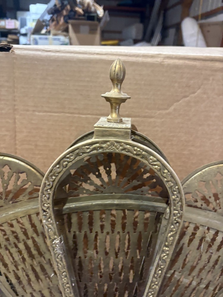 Vintage Brass Peacock Fire Guard Screen - Folding Fan