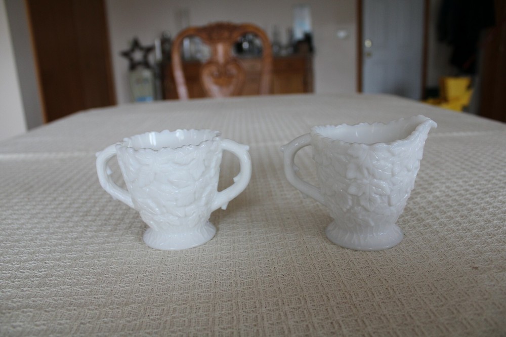 Westmoreland Vintage Creamer & Sugar Bowl Raised Maple Leaf Pattern