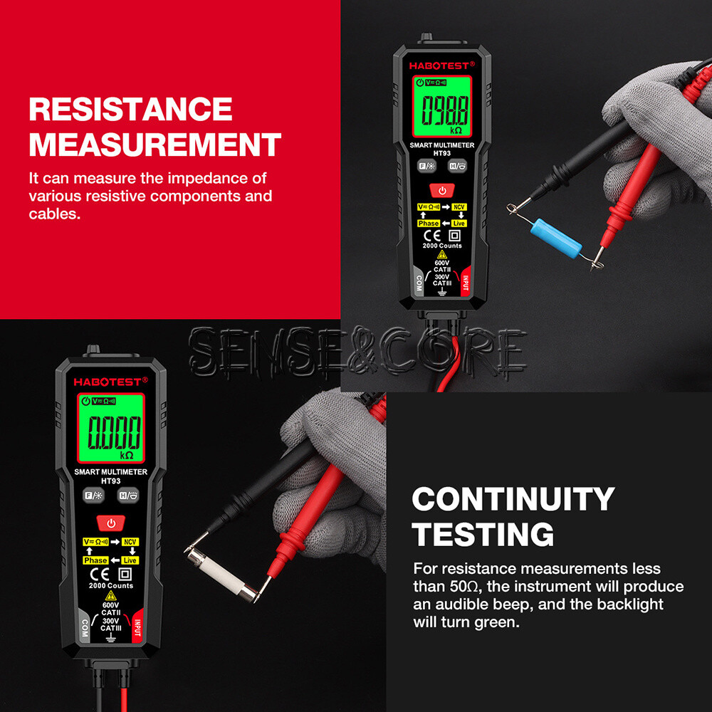 HT93 Digital Multimeter Smart Meter 2000 Counts AC Voltage NCV Tester Car Range-