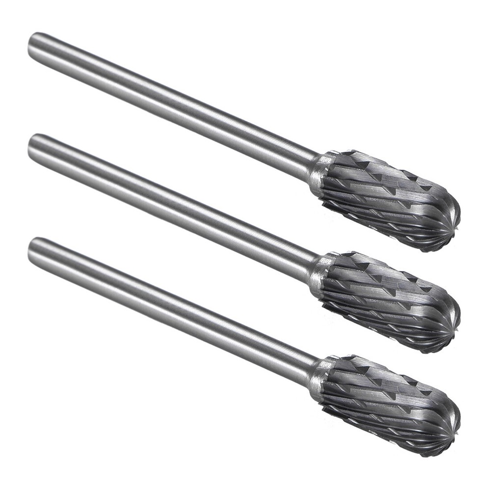 3pcs Tungsten Carbide Double Cut Rotary File Radius Cylinder Shape w 1/8" Shank