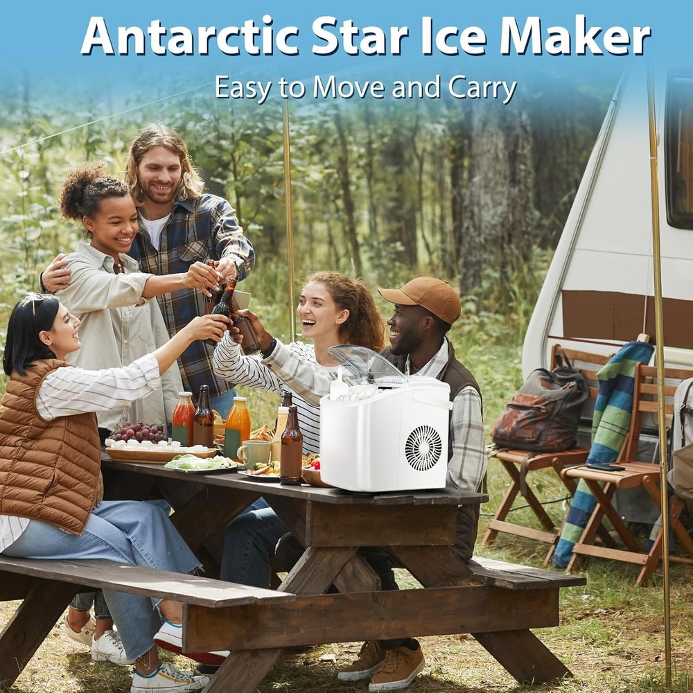 Efficient Portable Ice Machine - 1L Capacity, Automatic Cleanup, Energy-Saving