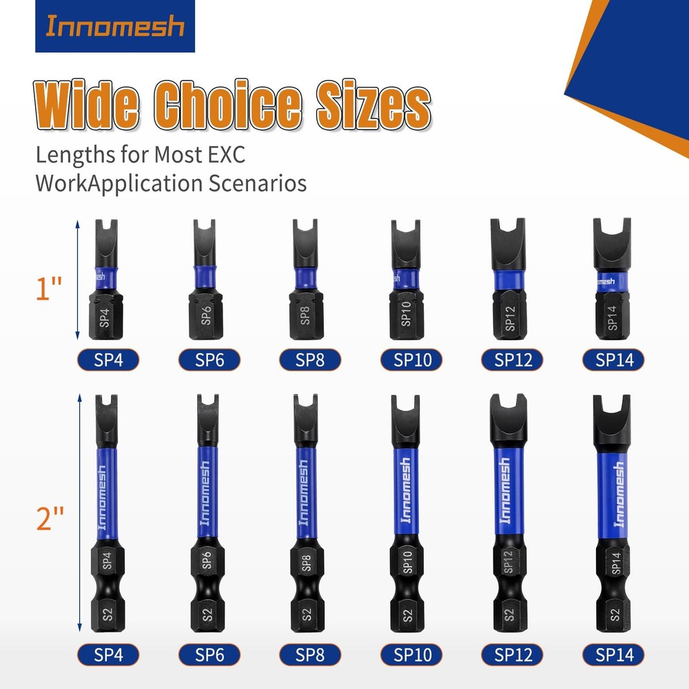 Magnetic Spanner Bit Set, 2" 6-Piece Security Bits SP4 SP6 SP8 SP10 SP12 SP14...