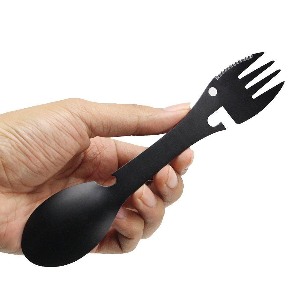 Stainless Spork Knife 4 Pack Spoon Fork Opener Multi-Tool / Camping Survival Kit