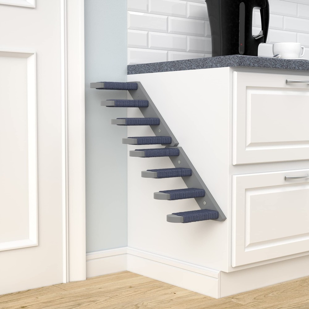 Skywin Cat Steps - Grey Solid Rubber Wood Stairs Great for